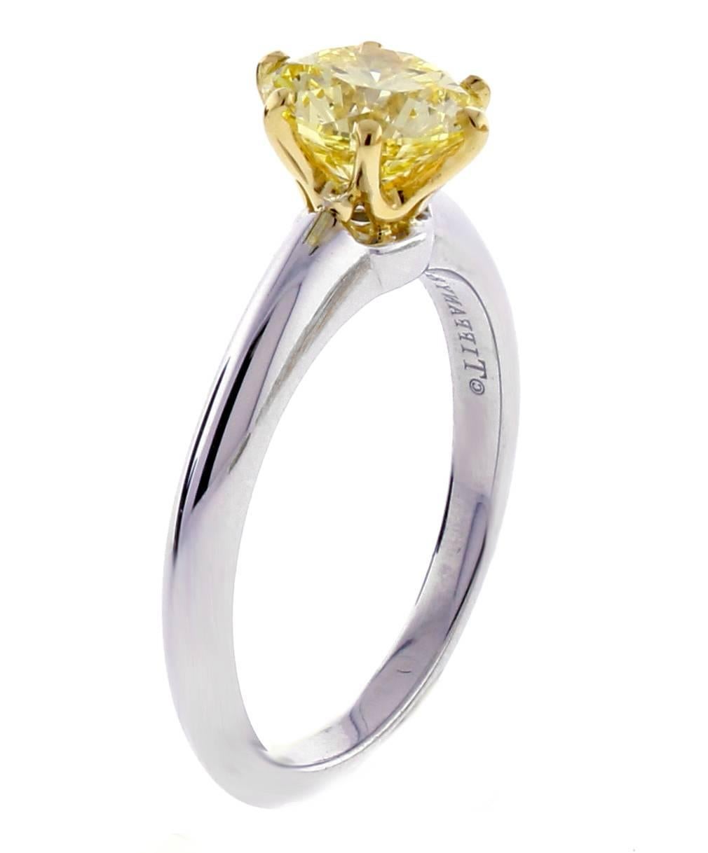 Round Cut Tiffany & Co. 1.44 Carat Yellow Diamond Engagement Ring