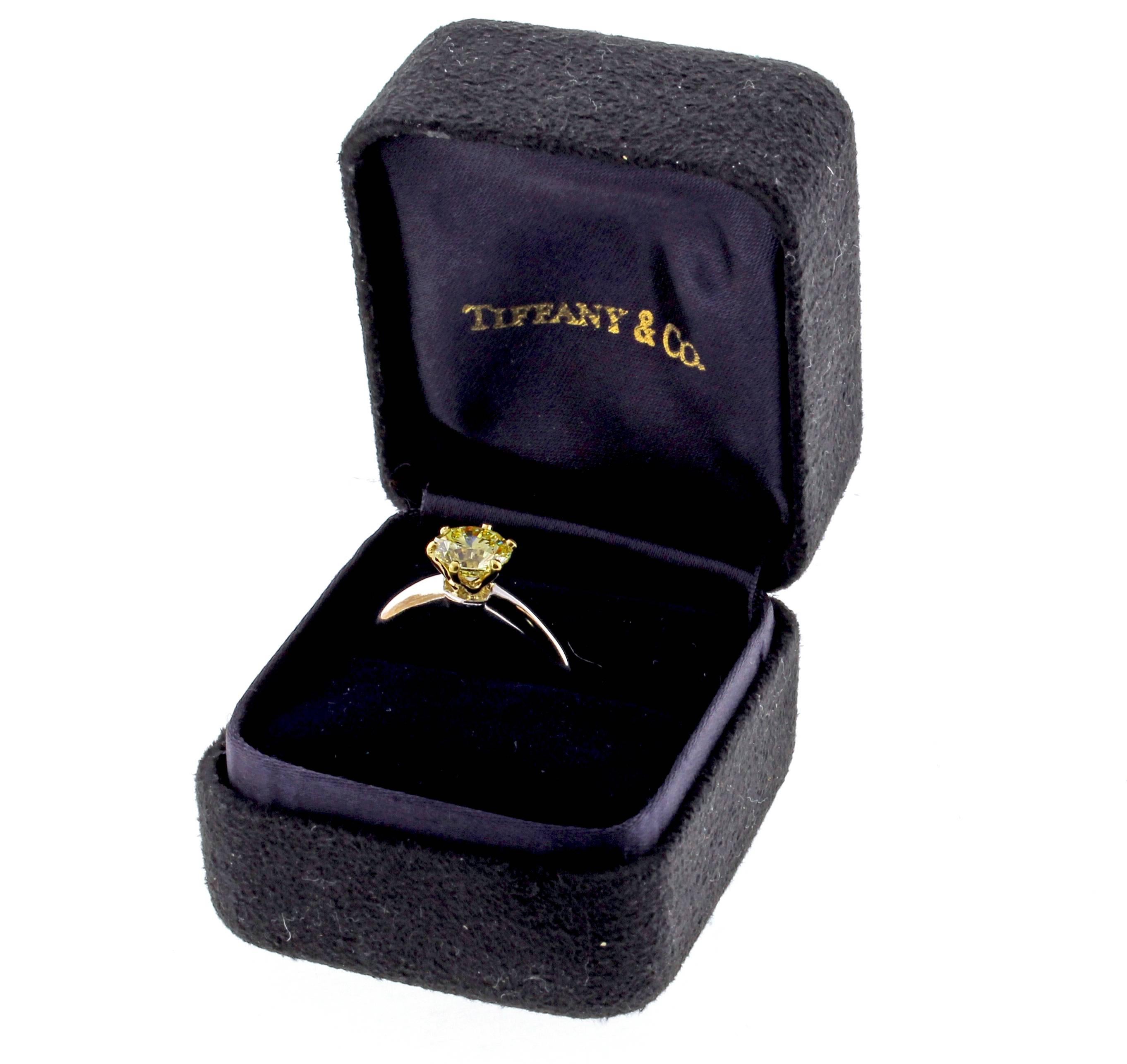 Tiffany & Co. 1.44 Carat Yellow Diamond Engagement Ring In Excellent Condition In Bethesda, MD
