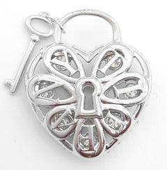 Tiffany & Co. 1.44 ct Round Cut Diamond Heart Lock & Key Pendant in 18K