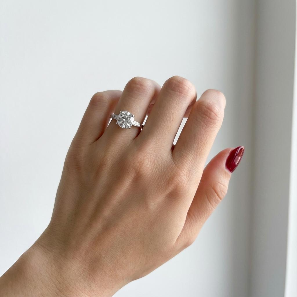 Taille radiant Tiffany & Co. Bague en platine avec diamant rond brillant de 1,45 carat GIA et baguette en vente