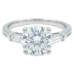 Tiffany 
Co. 1.45 Carat Round Brilliant Diamond GIA and Baguette Platinum Ring