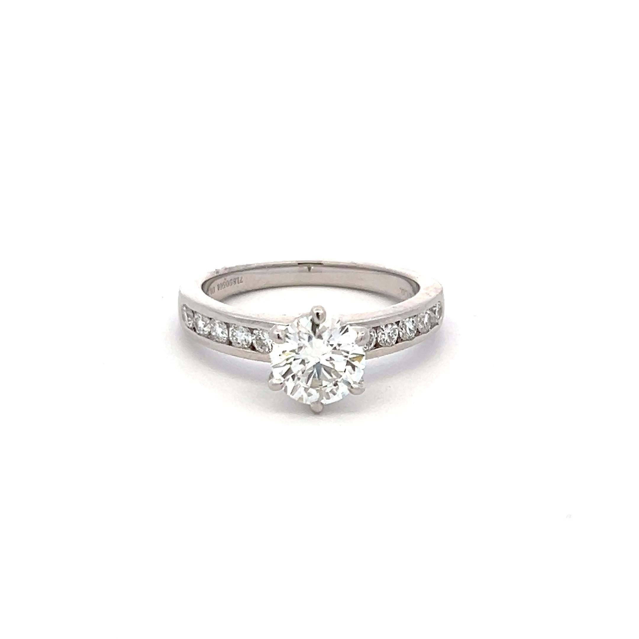 Women's Tiffany & Co 1.49 Carat Round Brilliant Diamond Platinum Engagement Ring For Sale