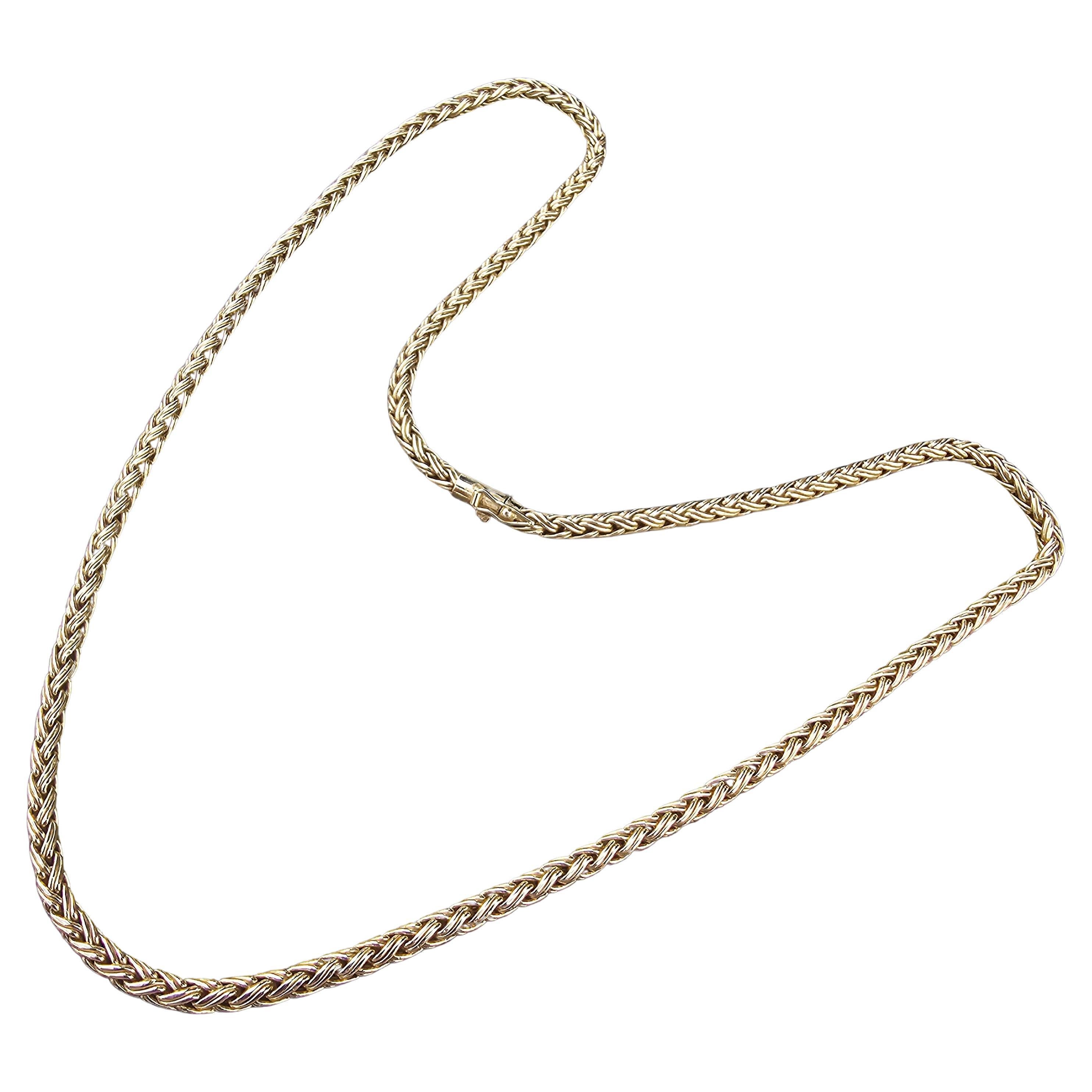 Tiffany & Co. oro 14k 24" Collana lunga a catena rotonda intrecciata di grano larga 4mm 28g in vendita