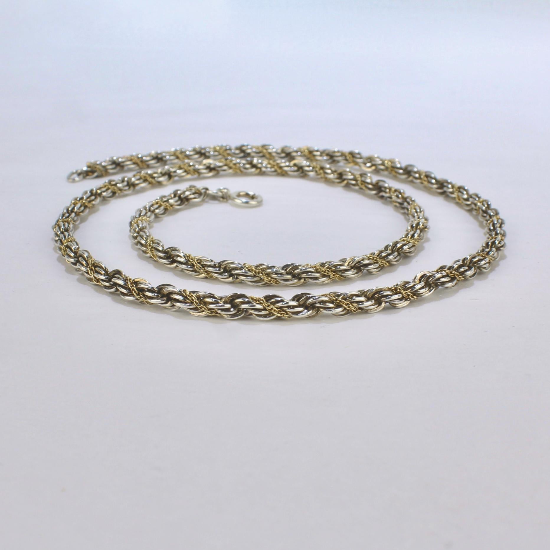 Halskette Tiffany &amp; Co., 14 Karat Gold und Sterlingsilber, Seildreh (Moderne) im Angebot