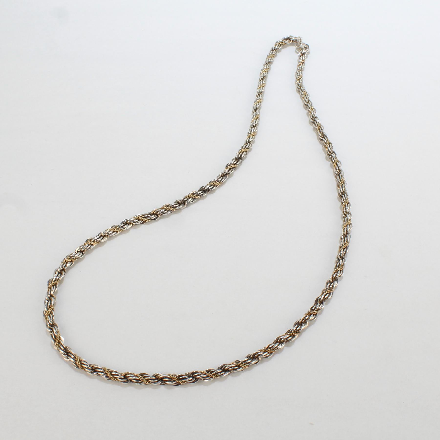 Halskette Tiffany &amp; Co., 14 Karat Gold und Sterlingsilber, Seildreh für Damen oder Herren im Angebot