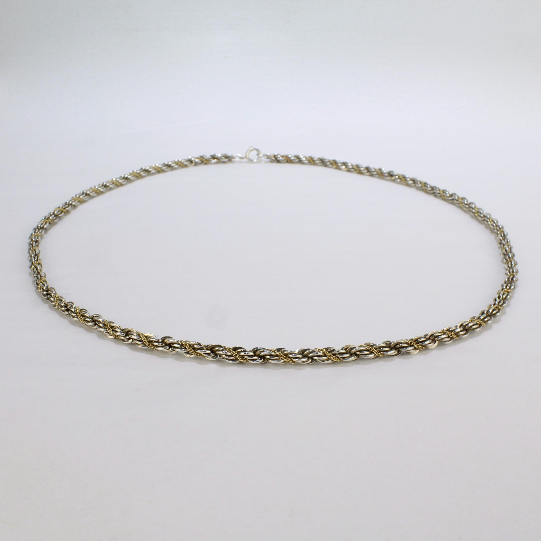 Tiffany & Co. 14k Gold and Sterling Silver Rope Twist Necklace In Good Condition In Philadelphia, PA