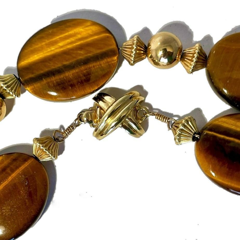 Tiffany & Co. 14K Gold and Tiger's Eye Long Necklace In Good Condition In Palm Beach, FL
