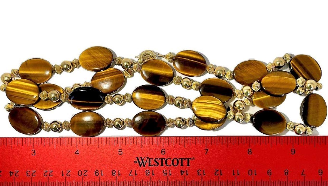 Tiffany & Co. 14K Gold and Tiger's Eye Long Necklace 1