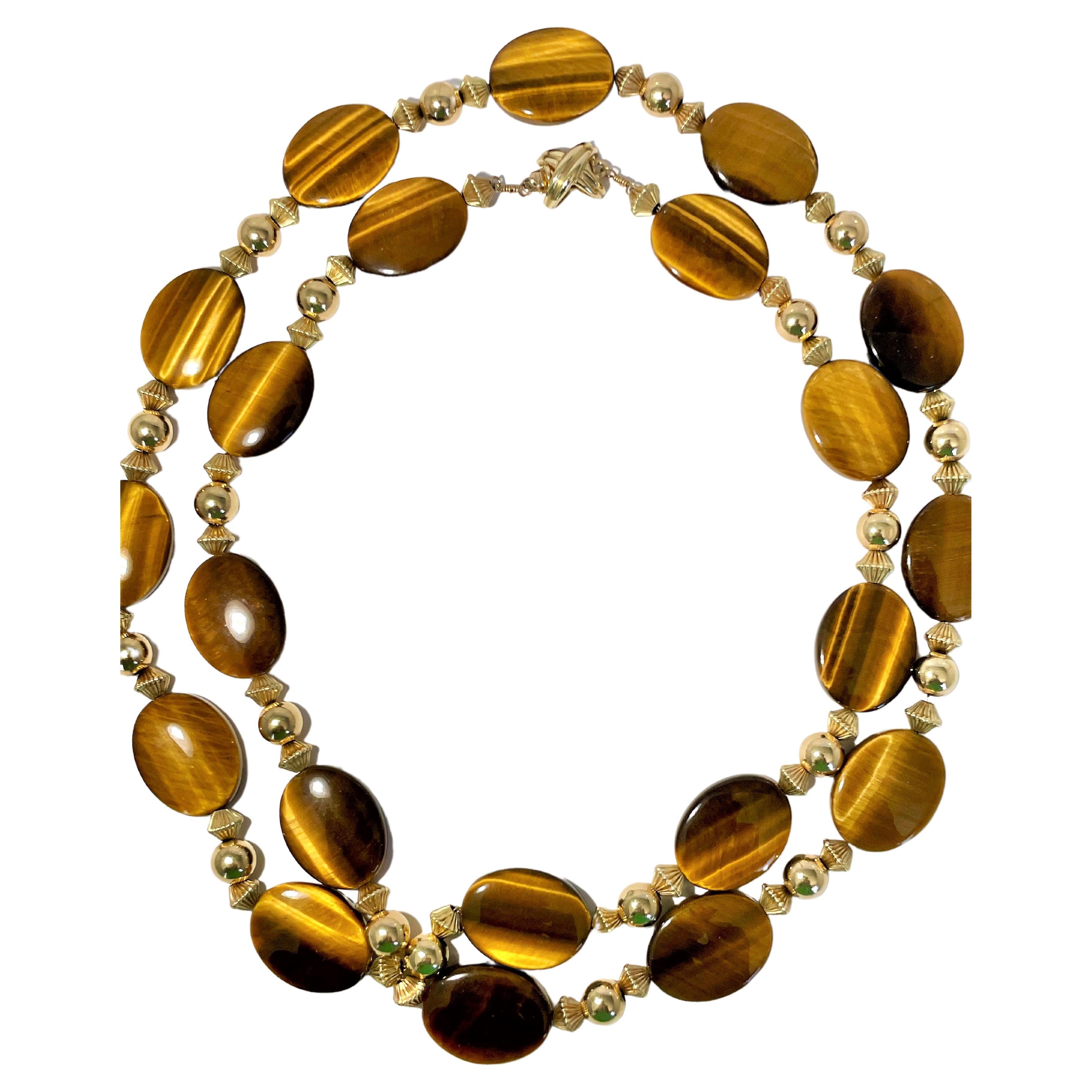 Tiffany & Co. 14K Gold and Tiger's Eye Long Necklace