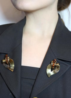 Tiffany & Co. 14K Gold Citrine Leaf Double Brooch