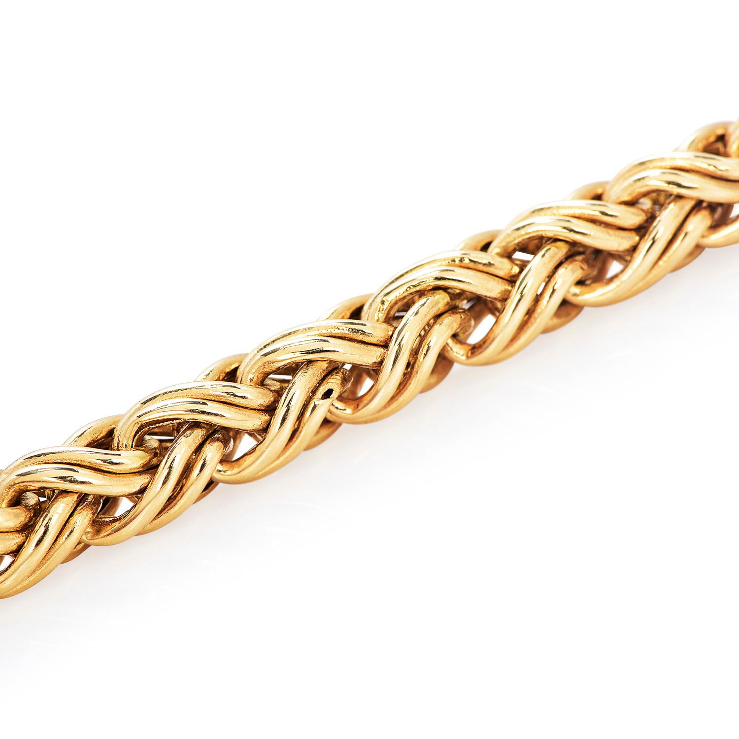 Minimalistic Tiffany & Co. 14K Gold Designer Braided Links Bracelet is the perfect daily complement to any ensemble

Precisely crafted in solid 14K yellow gold with an approximate total weight of 10.1 grams.

This whole piece’s length is 7.5” x 4 mm