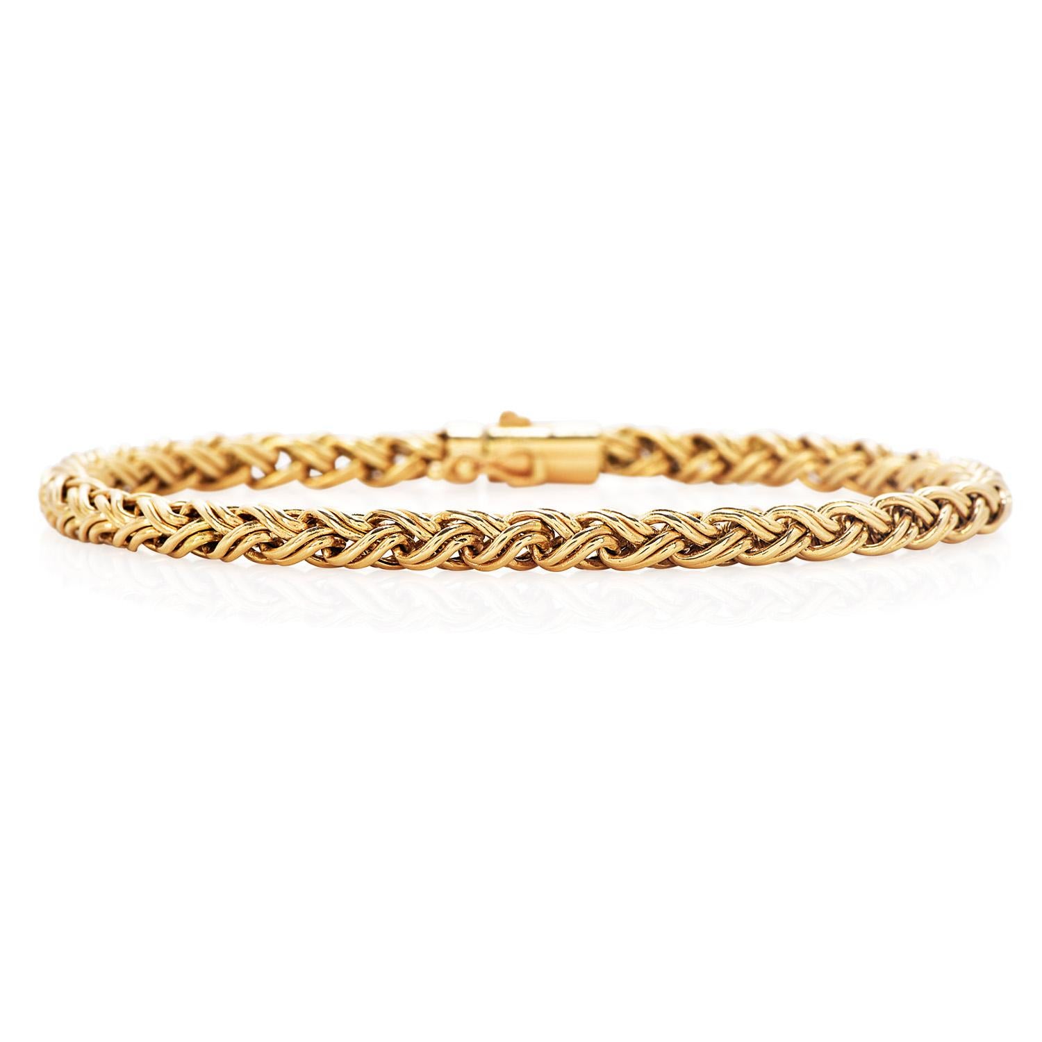 Women's or Men's Tiffany & Co. 14K Gold Designer Braided Links Bracelet