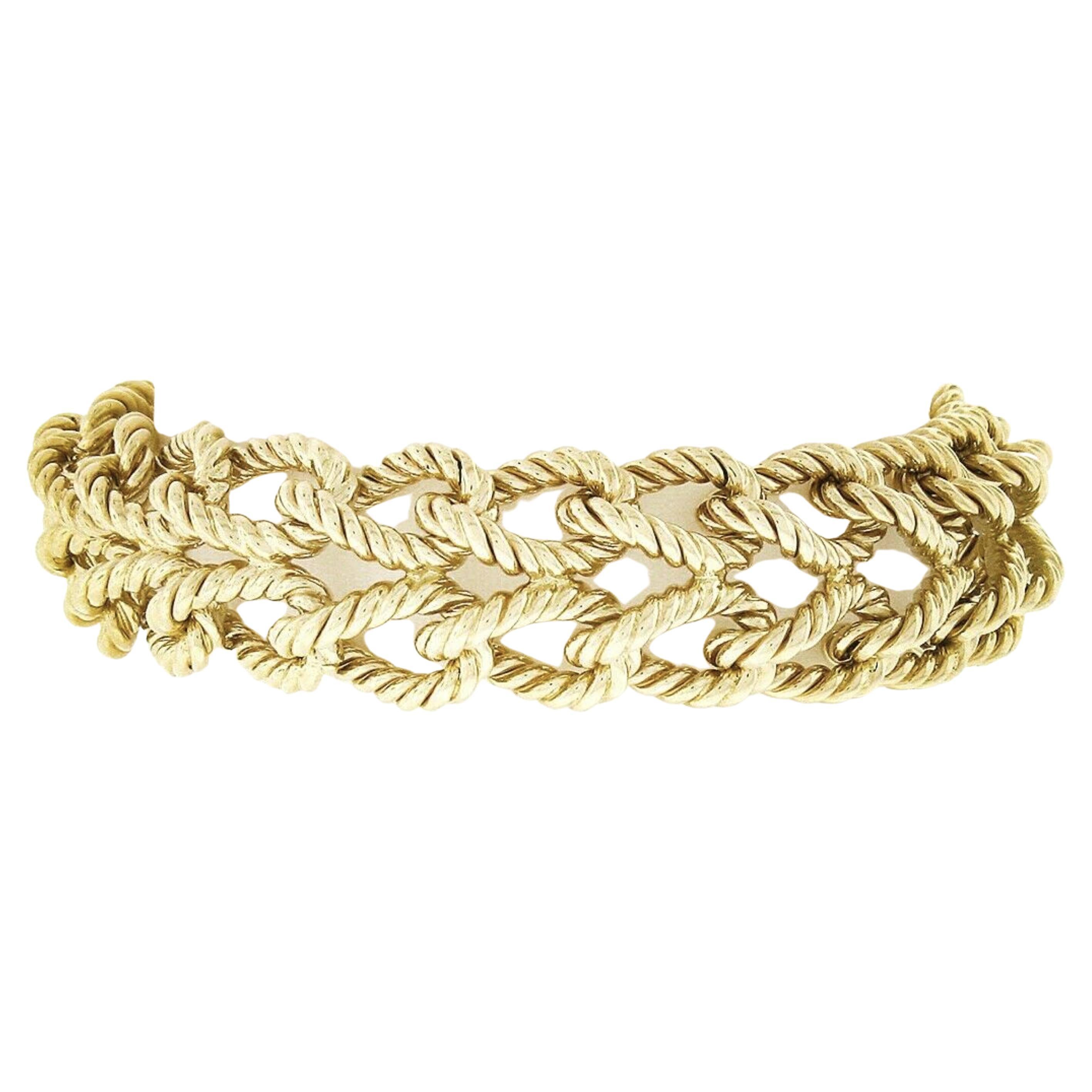 Tiffany & Co. 14k Gold Dual Row Twisted Wire Cable Interlocking Link Bracelet For Sale