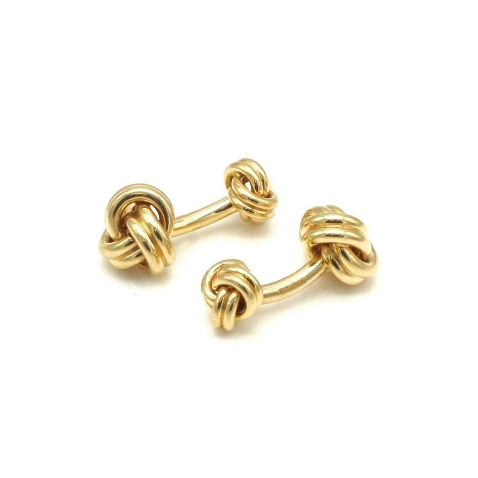 TIFFANY & Co. 14K Gold Love Knot Cuff Links Cufflinks In Good Condition For Sale In Los Angeles, CA