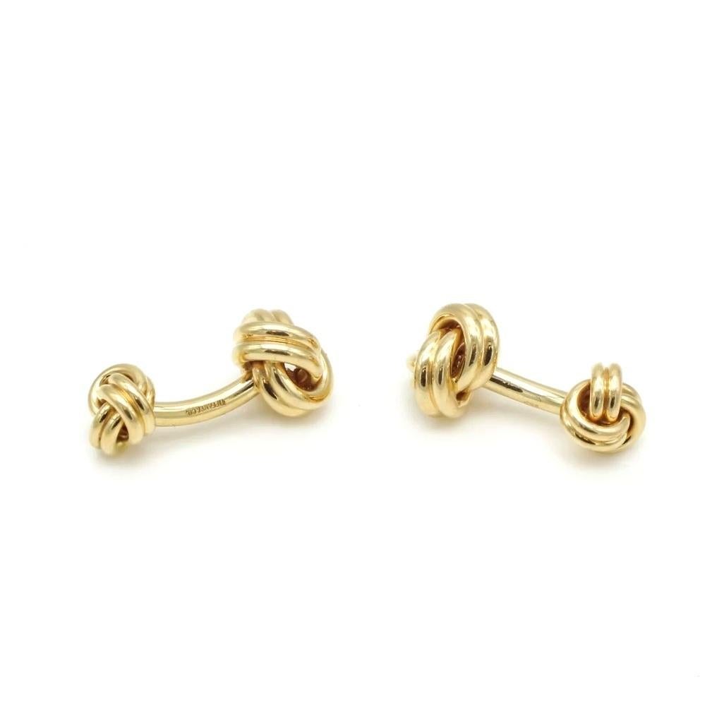 TIFFANY & Co. 14K Gold Love Knot Cuff Links Cufflinks For Sale 1