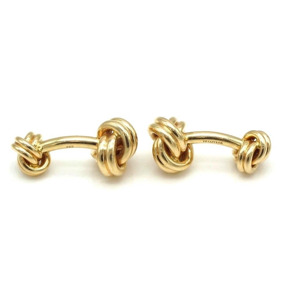 TIFFANY & Co. 14K Gold Love Knot Cuff Links Cufflinks For Sale 2