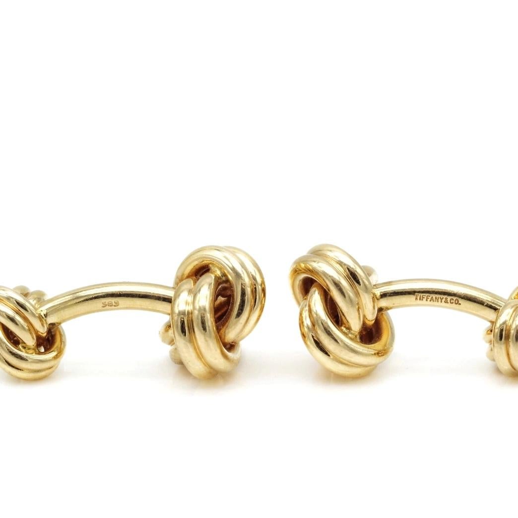 TIFFANY & Co. 14K Gold Love Knot Cuff Links Cufflinks For Sale 3