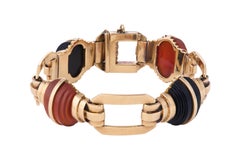 Pulsera de eslabones de Tiffany & Co. en oro de 14K con ónix y cornalina, años 40-50, EE. UU.