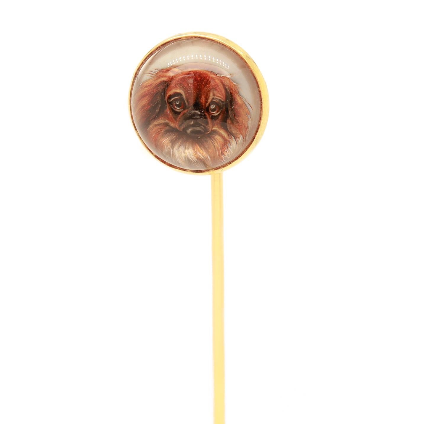 Tiffany & Co. 14k Gold & Pekingesischer Hund Essex Kristall-Stickerei, Essex (Rundschliff) im Angebot
