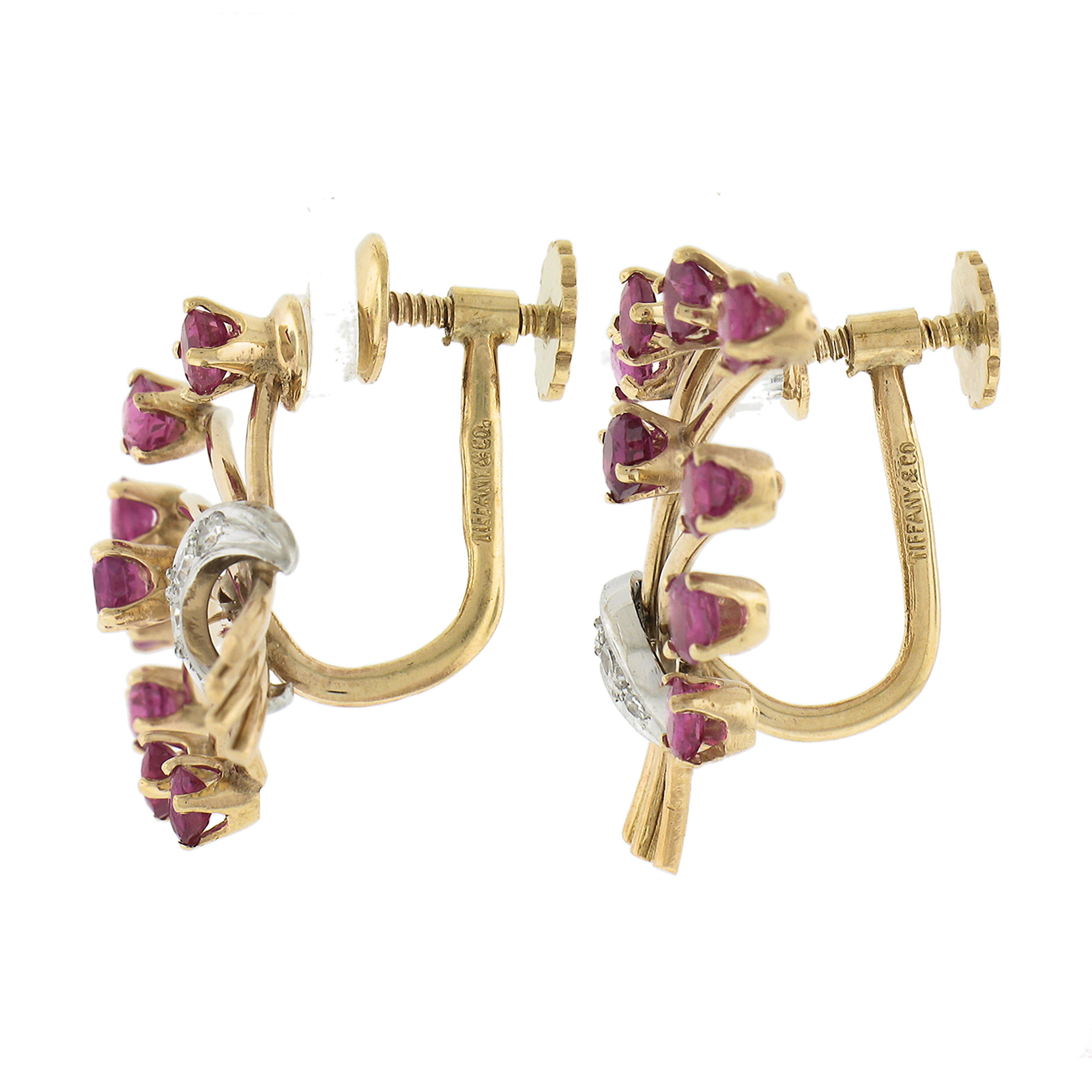 Tiffany & Co. 14k Gold & Platin Rubin & Diamant Bundle Blumenstrauß-Ohrringe im Zustand „Hervorragend“ im Angebot in Montclair, NJ