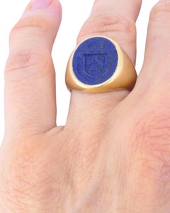 Tiffany & Co. 14k Gold Ring Carved Lapis Lazili Vintage Signet Ring