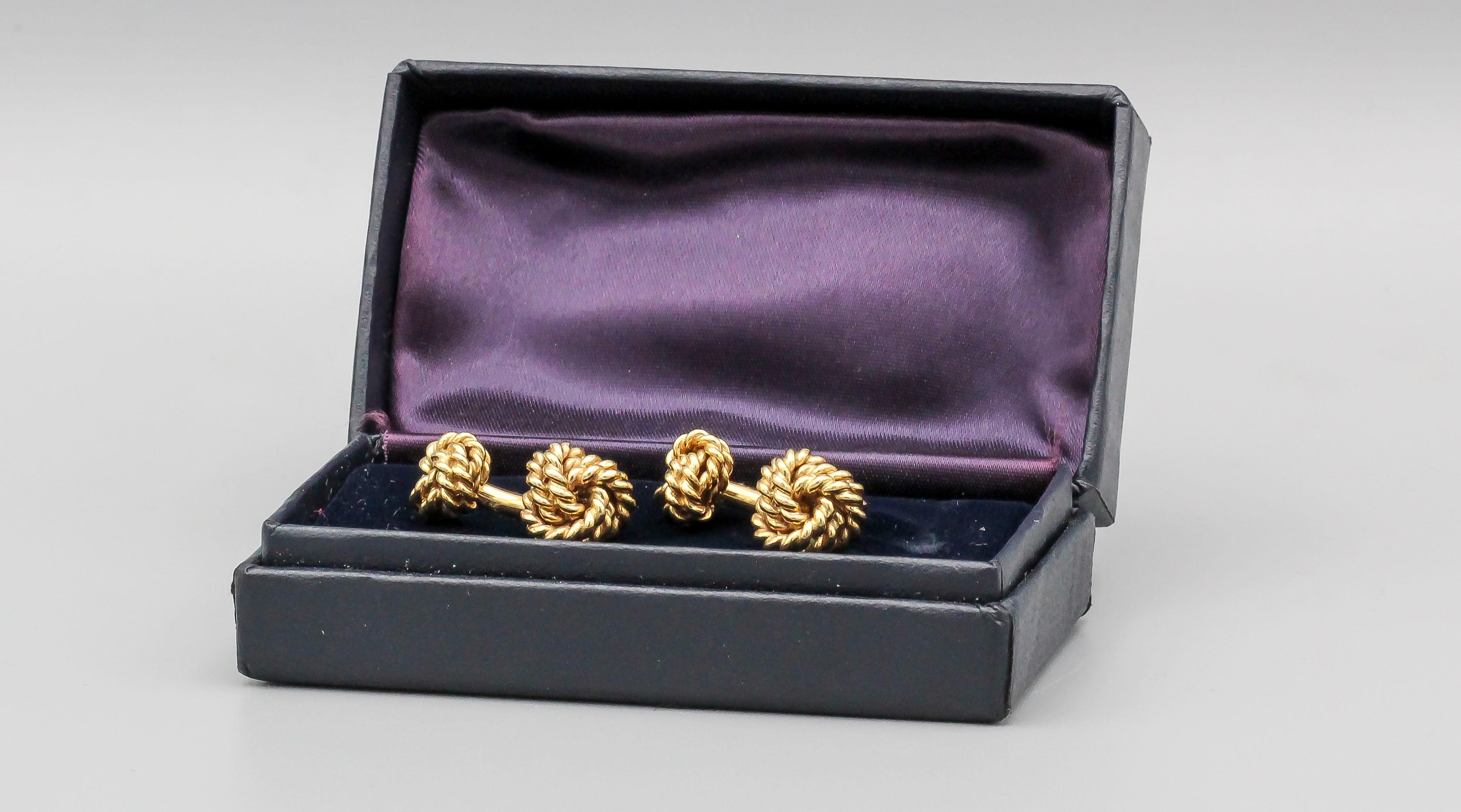 Tiffany & Co. 14k Gold Rope Knot Cufflinks In Good Condition In New York, NY