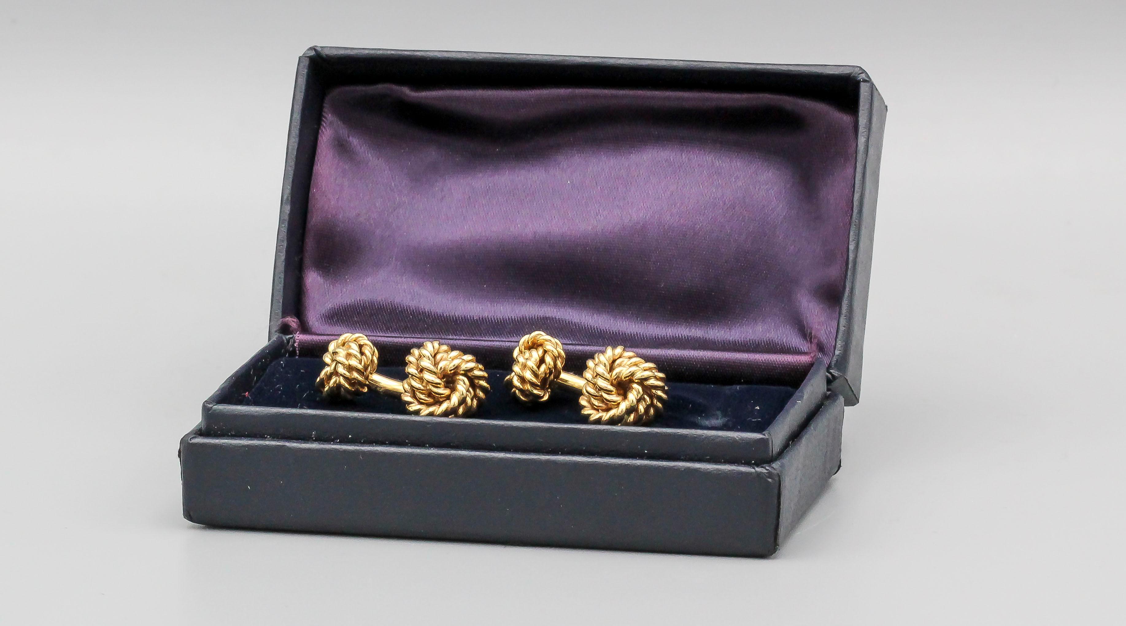 Tiffany & Co. Boutons de manchette en or 14 carats avec nœud de corde Bon état à New York City, NY