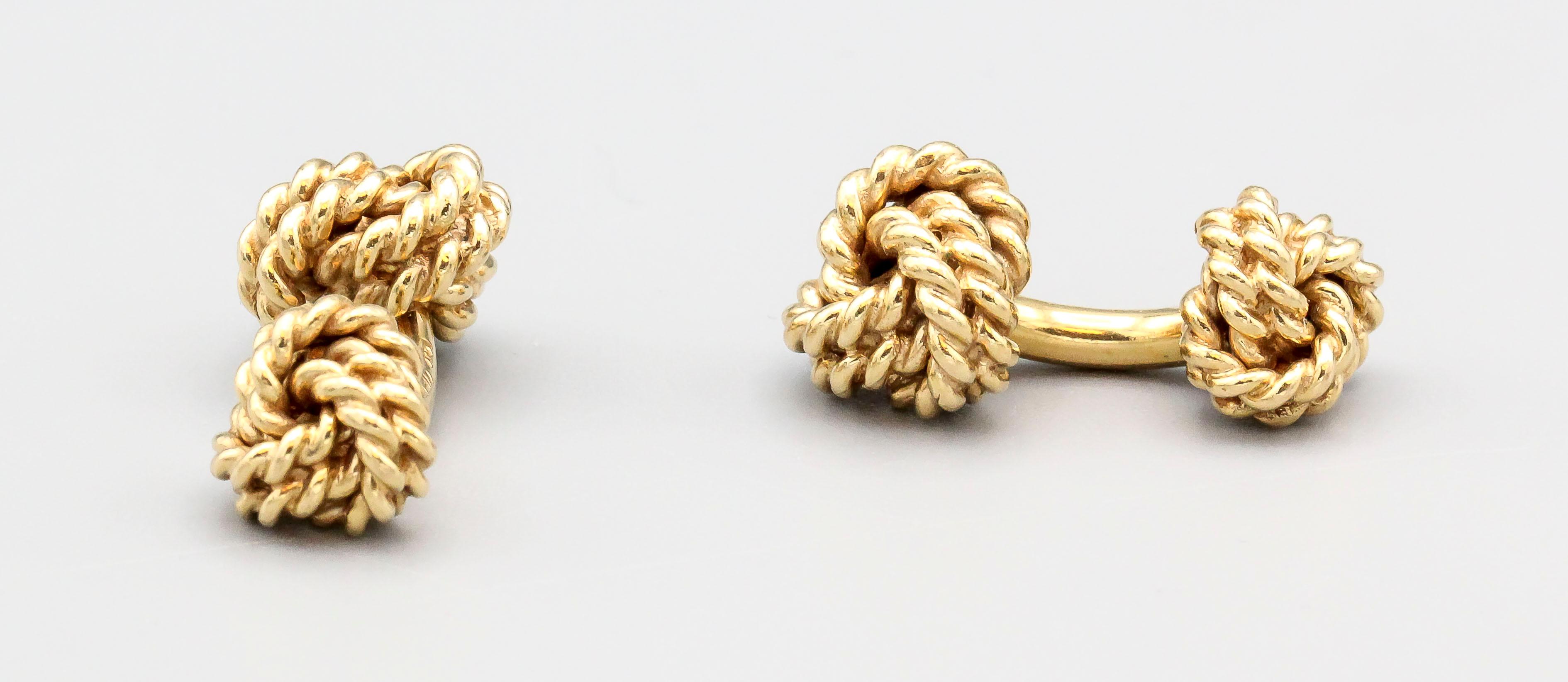  Tiffany & Co. Boutons de manchette en or 14 carats avec nœud de corde Pour hommes 