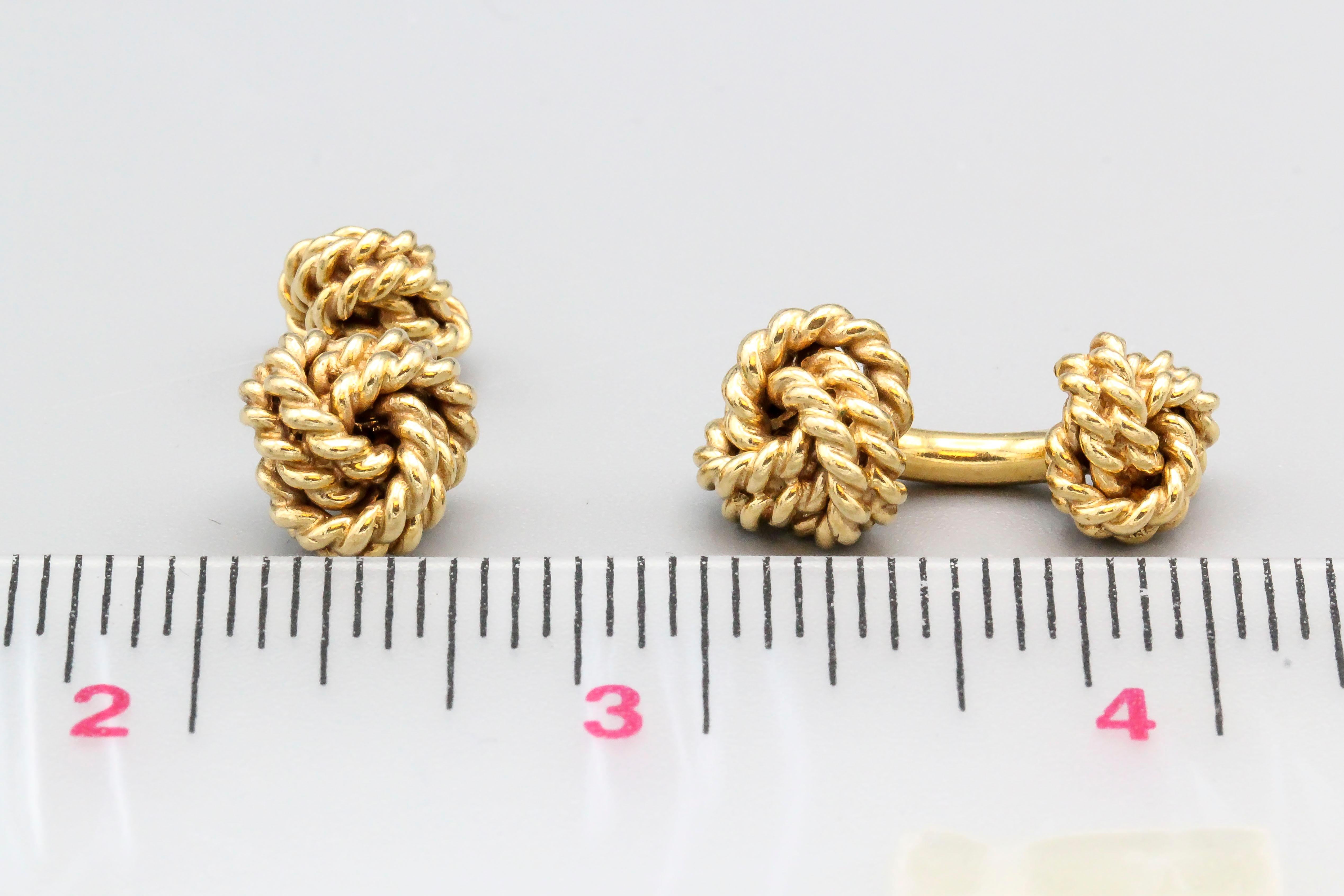 Tiffany & Co. Boutons de manchette en or 14 carats avec nœud de corde 1