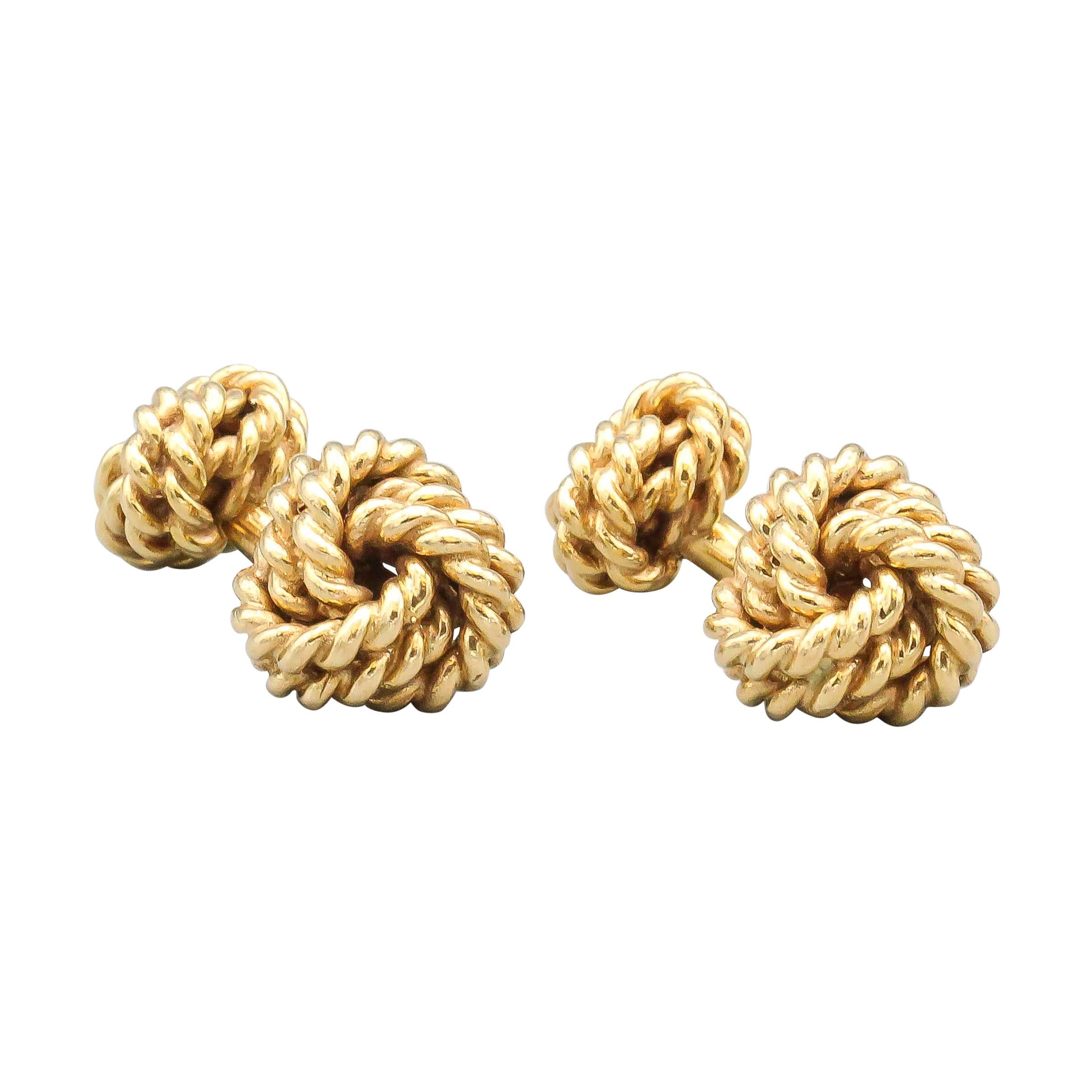 Tiffany & Co. Boutons de manchette en or 14 carats avec nœud de corde