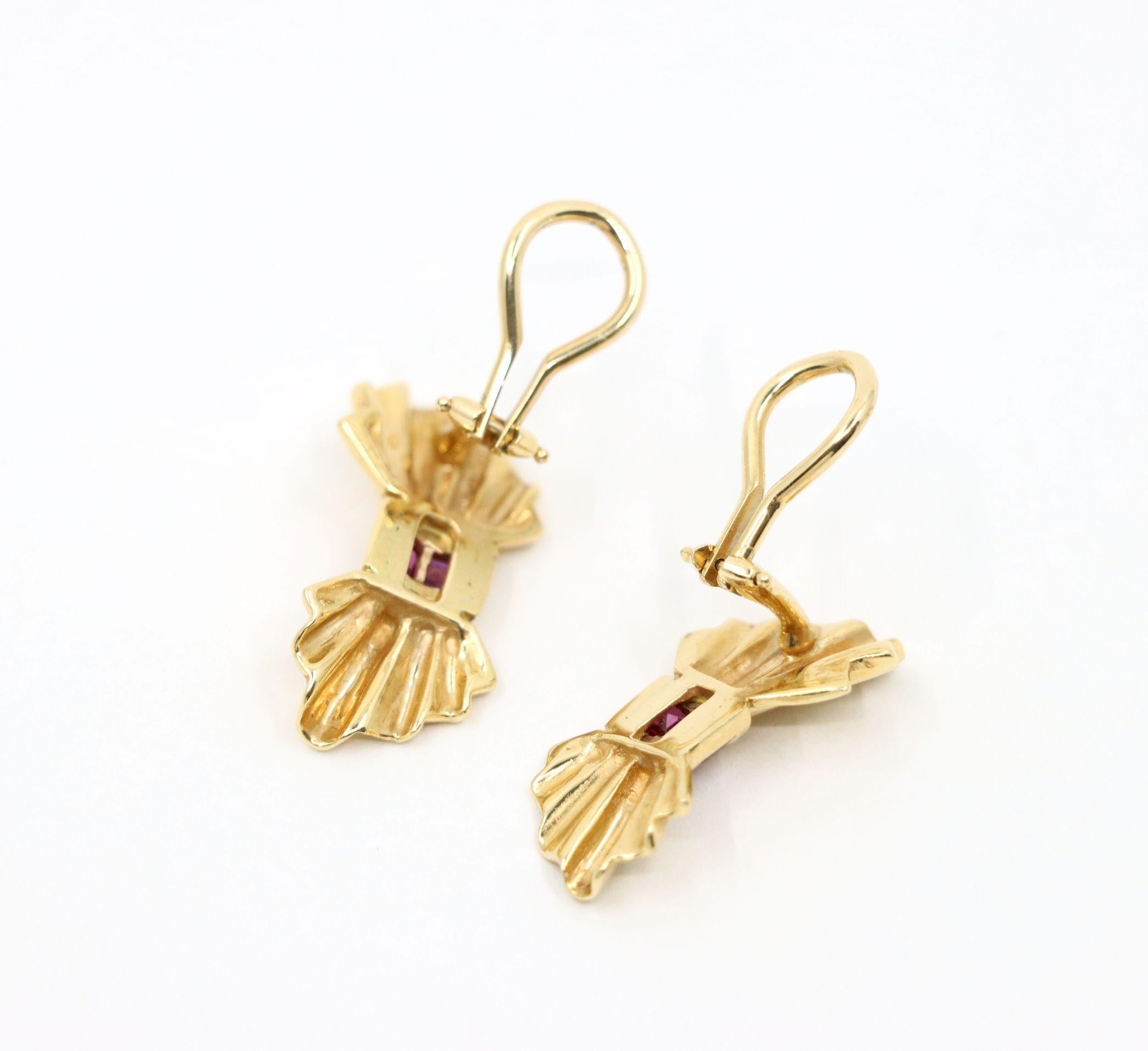 Tiffany & Co. 14K Gold Ruby Bow Clip Earrings & Brooch For Sale 6