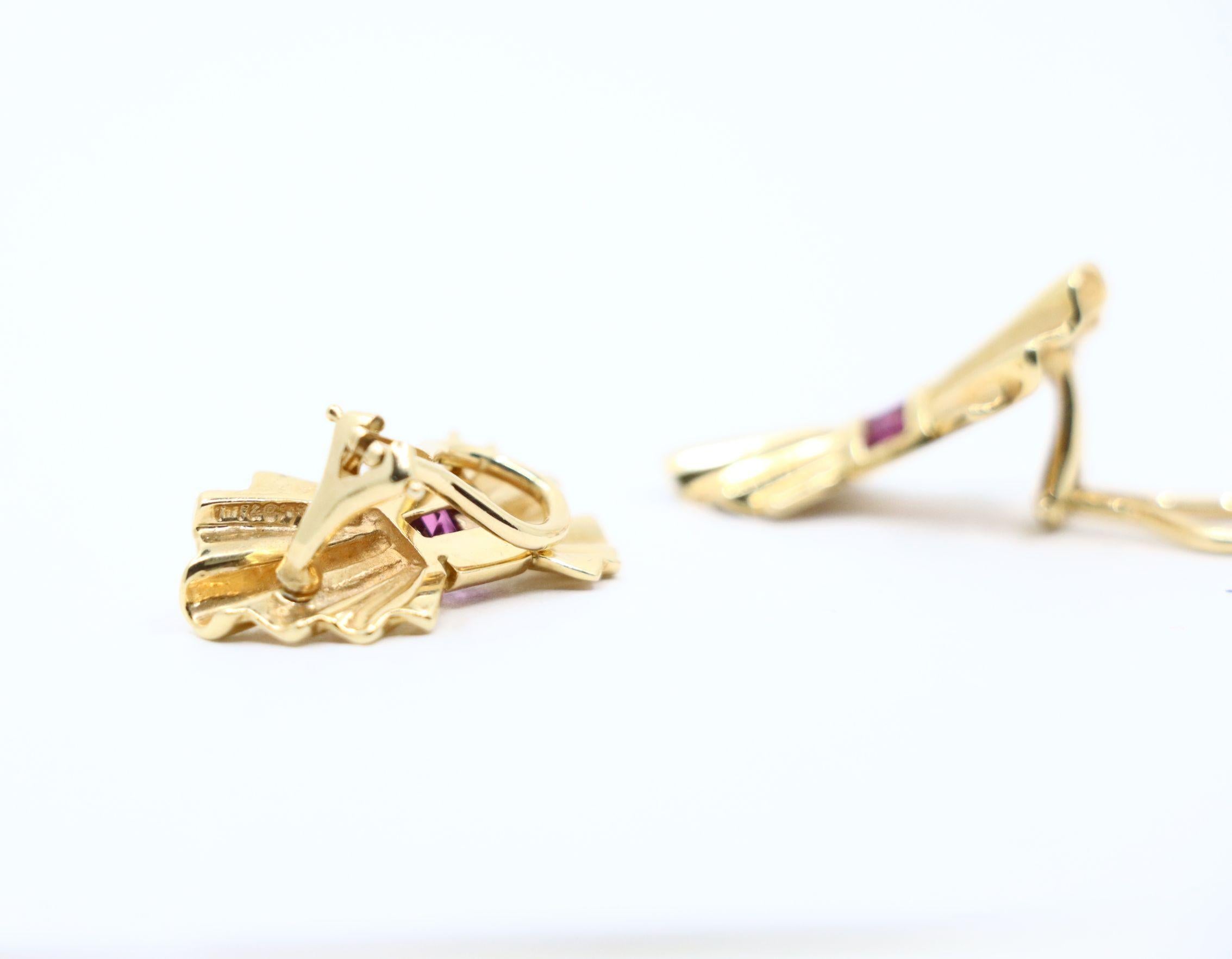Tiffany & Co. 14K Gold Ruby Bow Clip Earrings & Brooch For Sale 7