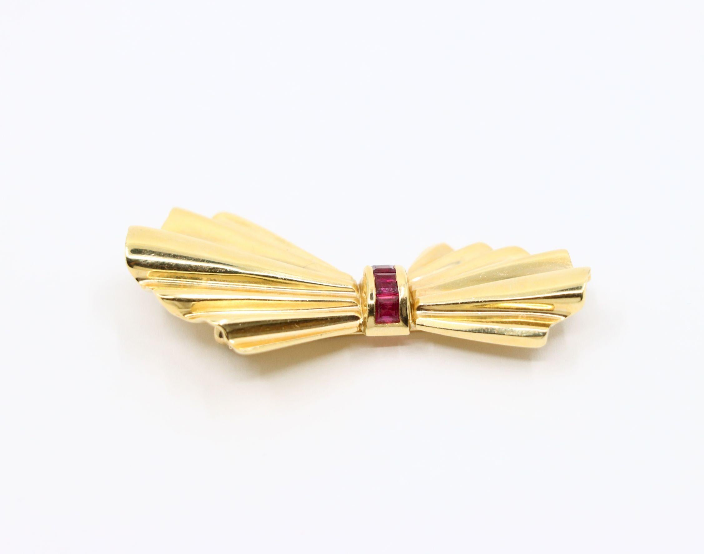 Tiffany & Co. 14K Gold Ruby Bow Clip Earrings & Brooch For Sale 10