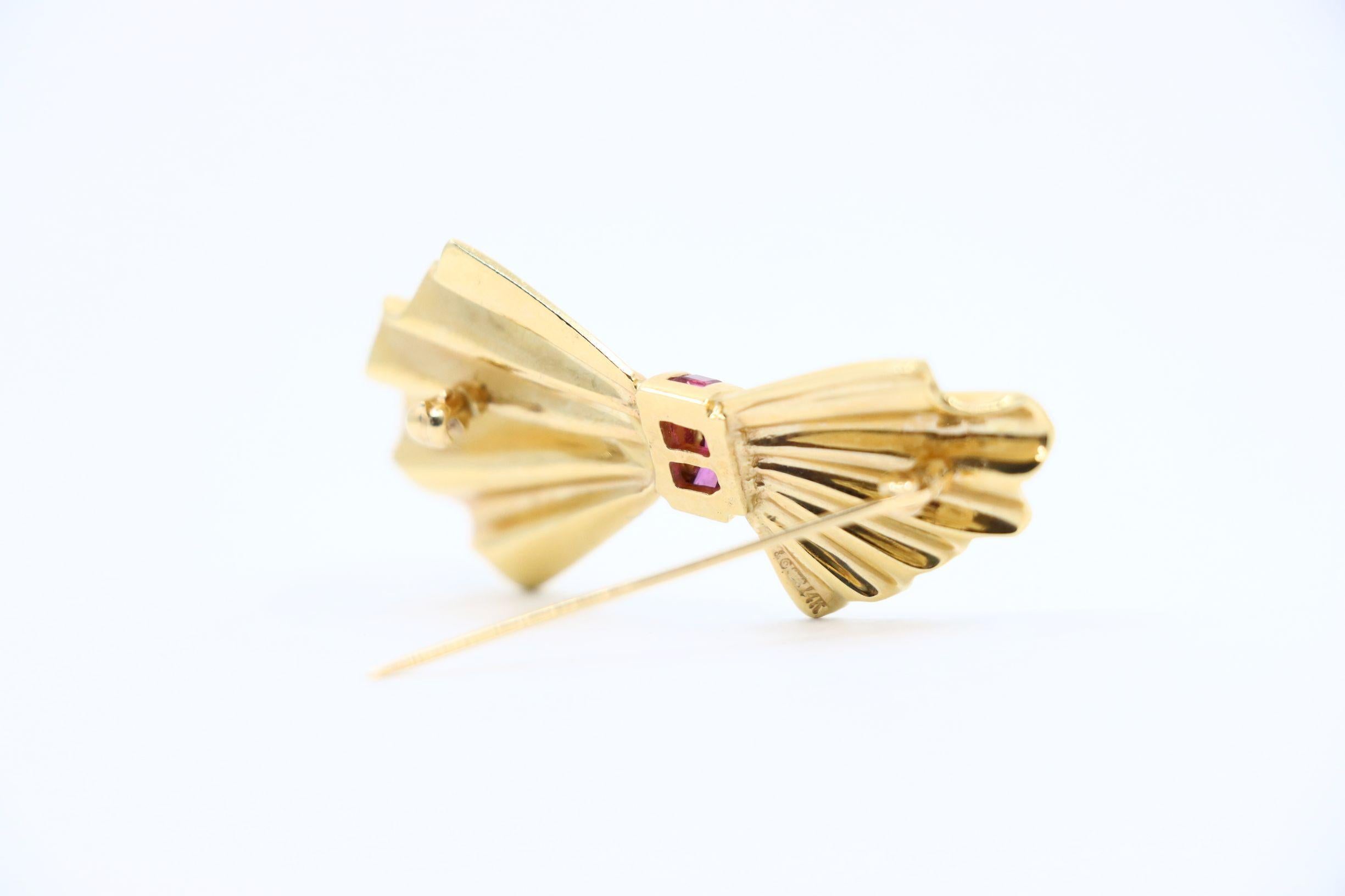 Tiffany & Co. 14K Gold Ruby Bow Clip Earrings & Brooch For Sale 12