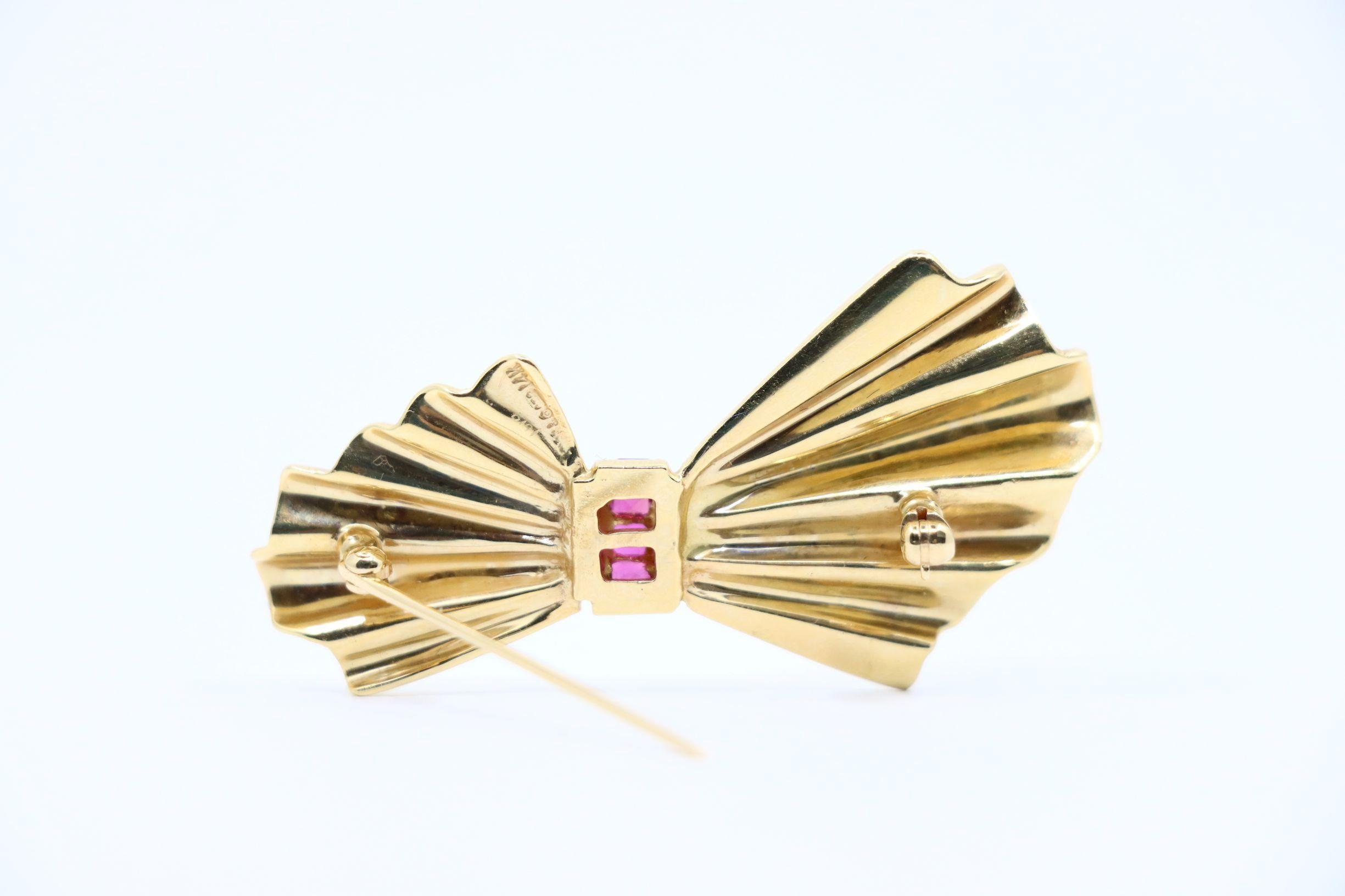 Tiffany & Co. 14K Gold Ruby Bow Clip Earrings & Brooch For Sale 13