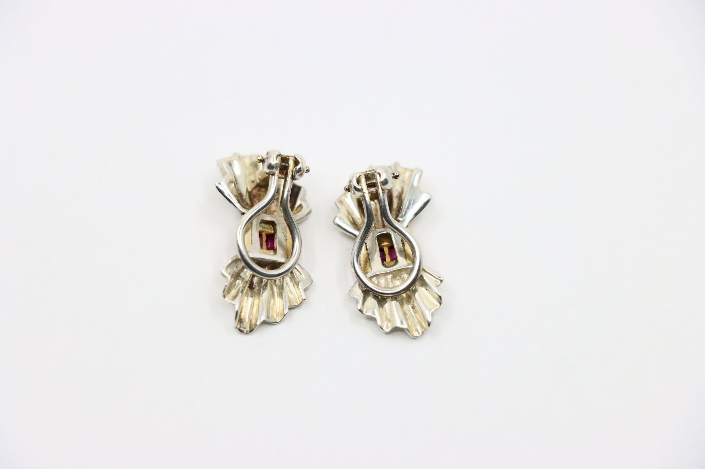 Tiffany & Co. 14K Gold Silver Ruby Bow Clip Earrings For Sale 1