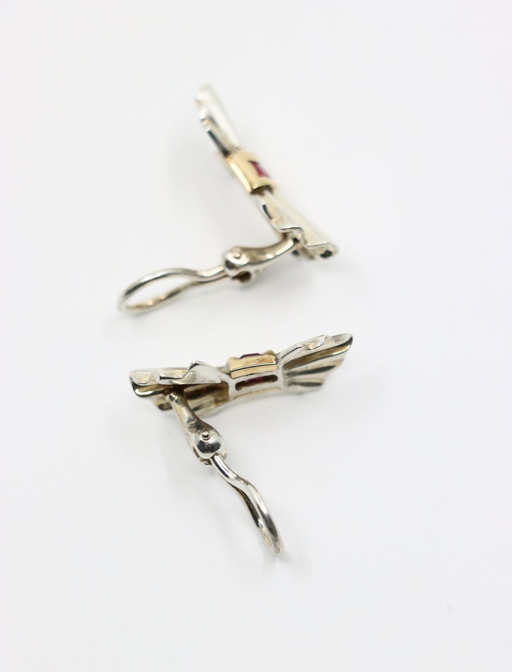 Tiffany & Co. 14K Gold Silver Ruby Bow Clip Earrings For Sale 3