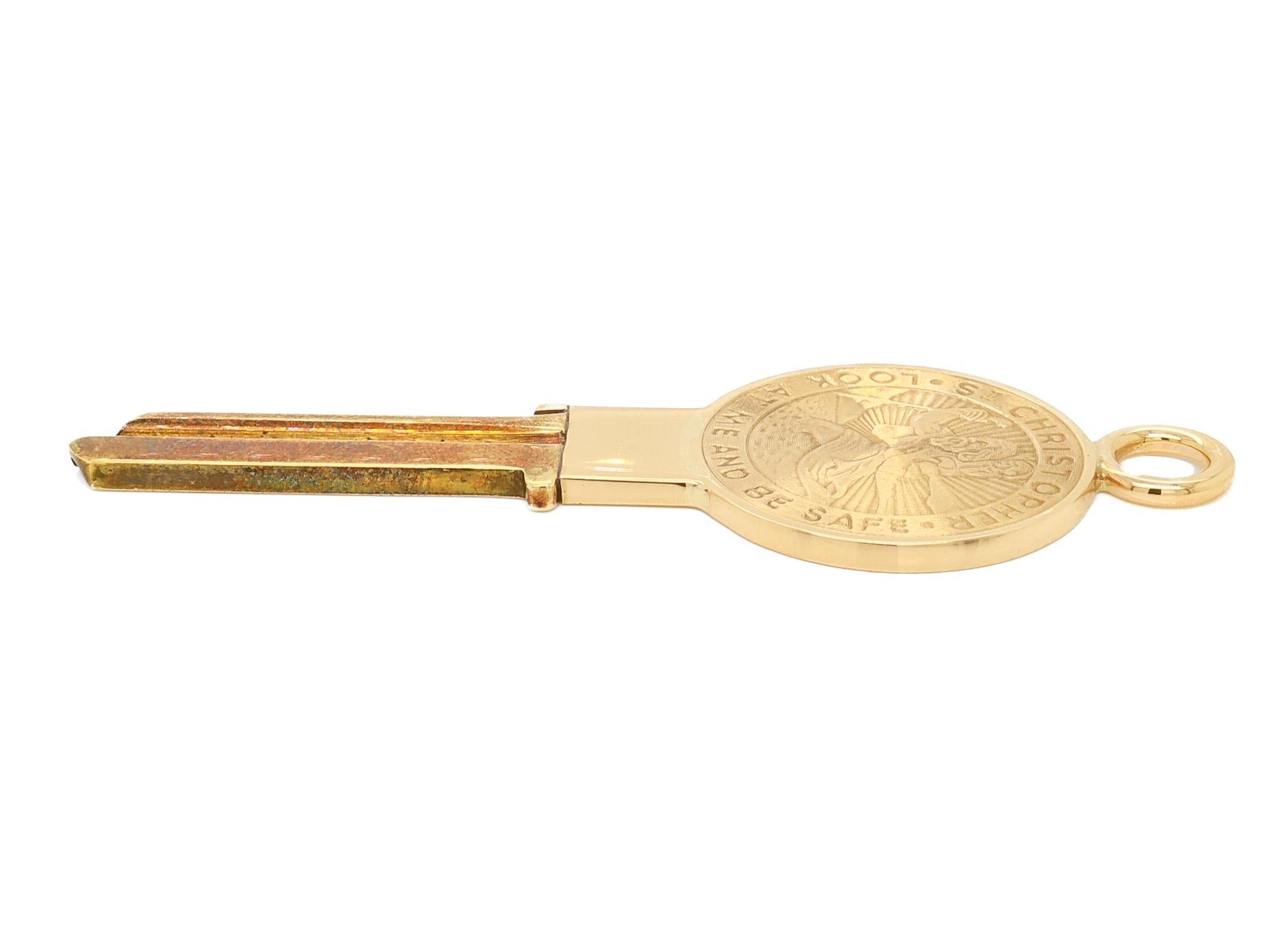Tiffany & Co. 14K Gold St. Christopher Medallion Uncut Key Pendant 5
