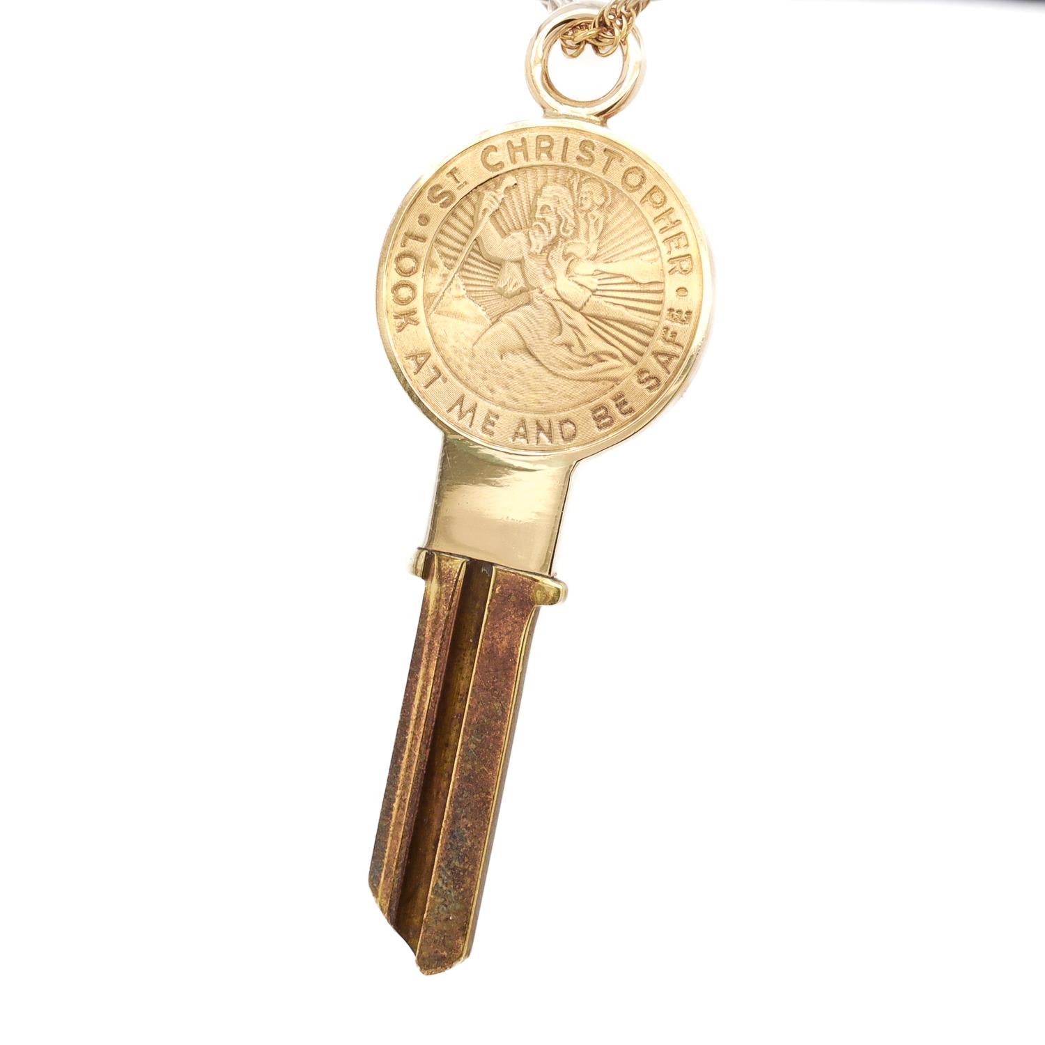 Women's or Men's Tiffany & Co. 14K Gold St. Christopher Medallion Uncut Key Pendant