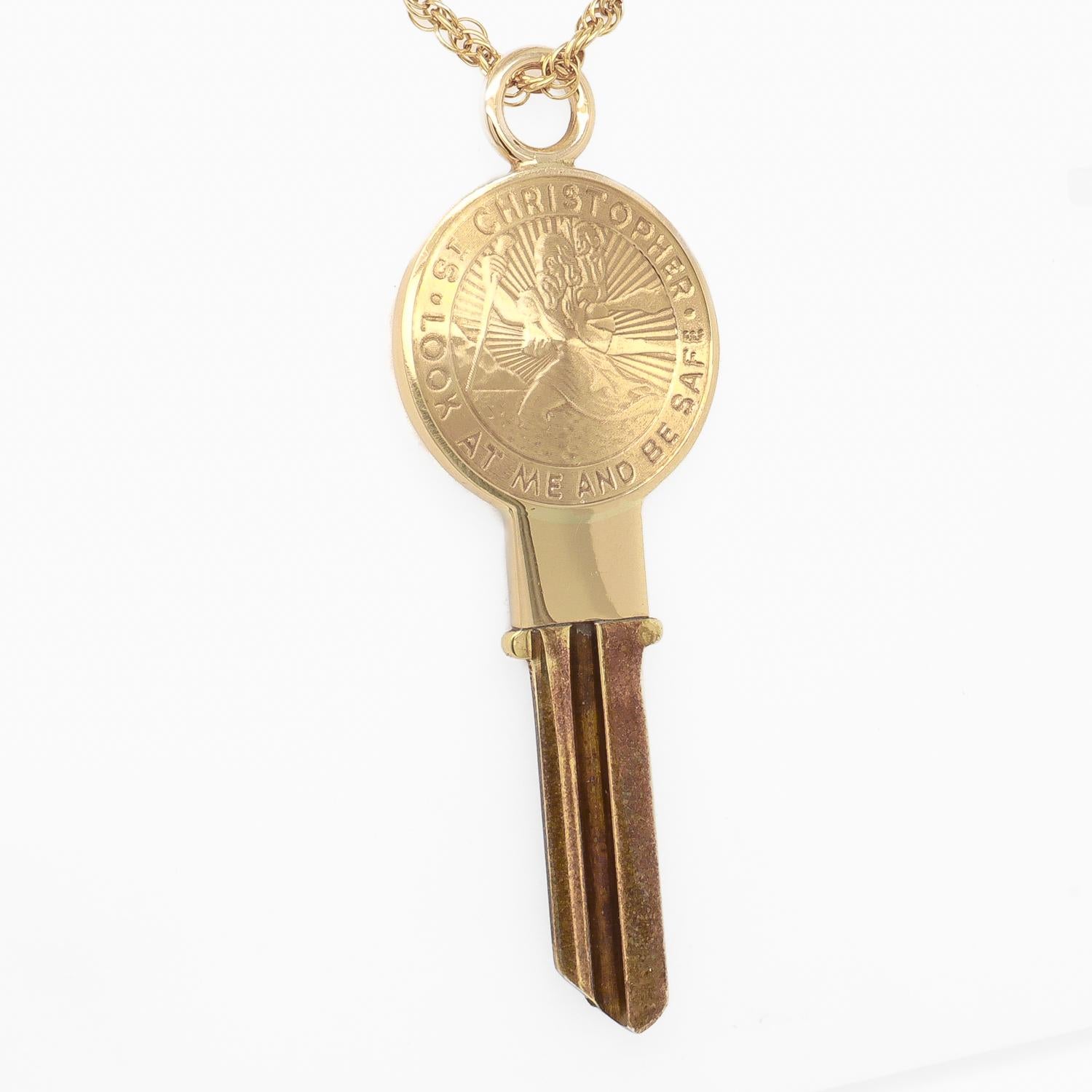 Tiffany & Co. 14K Gold St. Christopher Medallion Uncut Key Pendant 1