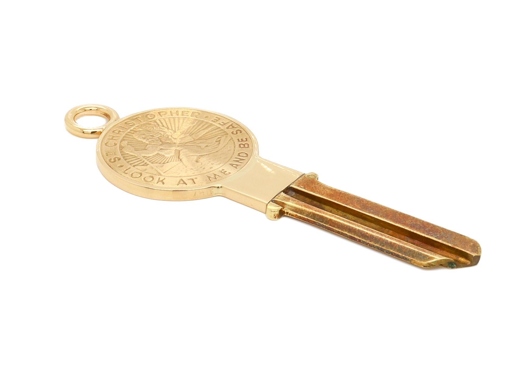 Tiffany & Co. 14K Gold St. Christopher Medallion Uncut Key Pendant 2