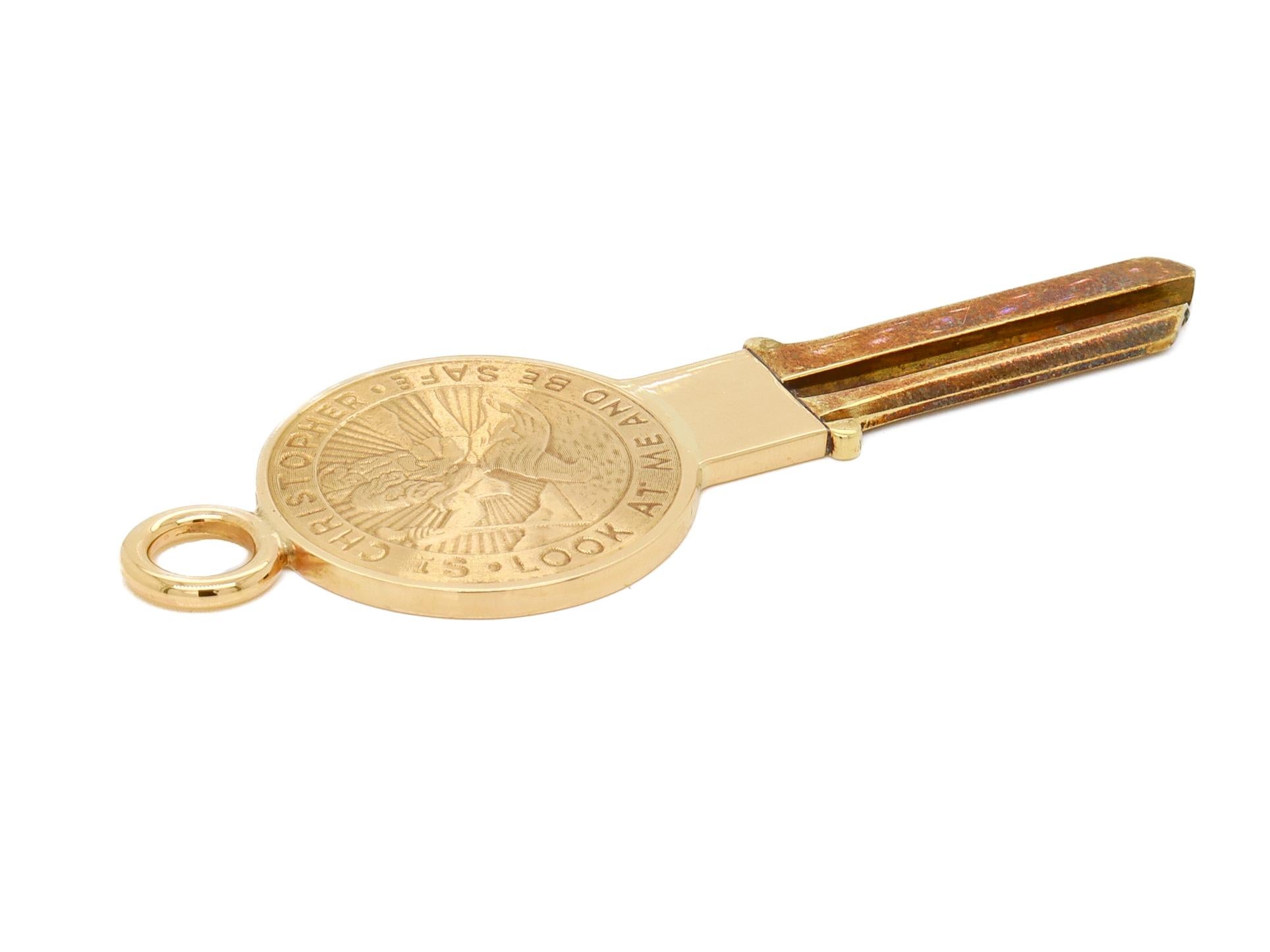 Tiffany & Co. 14K Gold St. Christopher Medallion Uncut Key Pendant 3