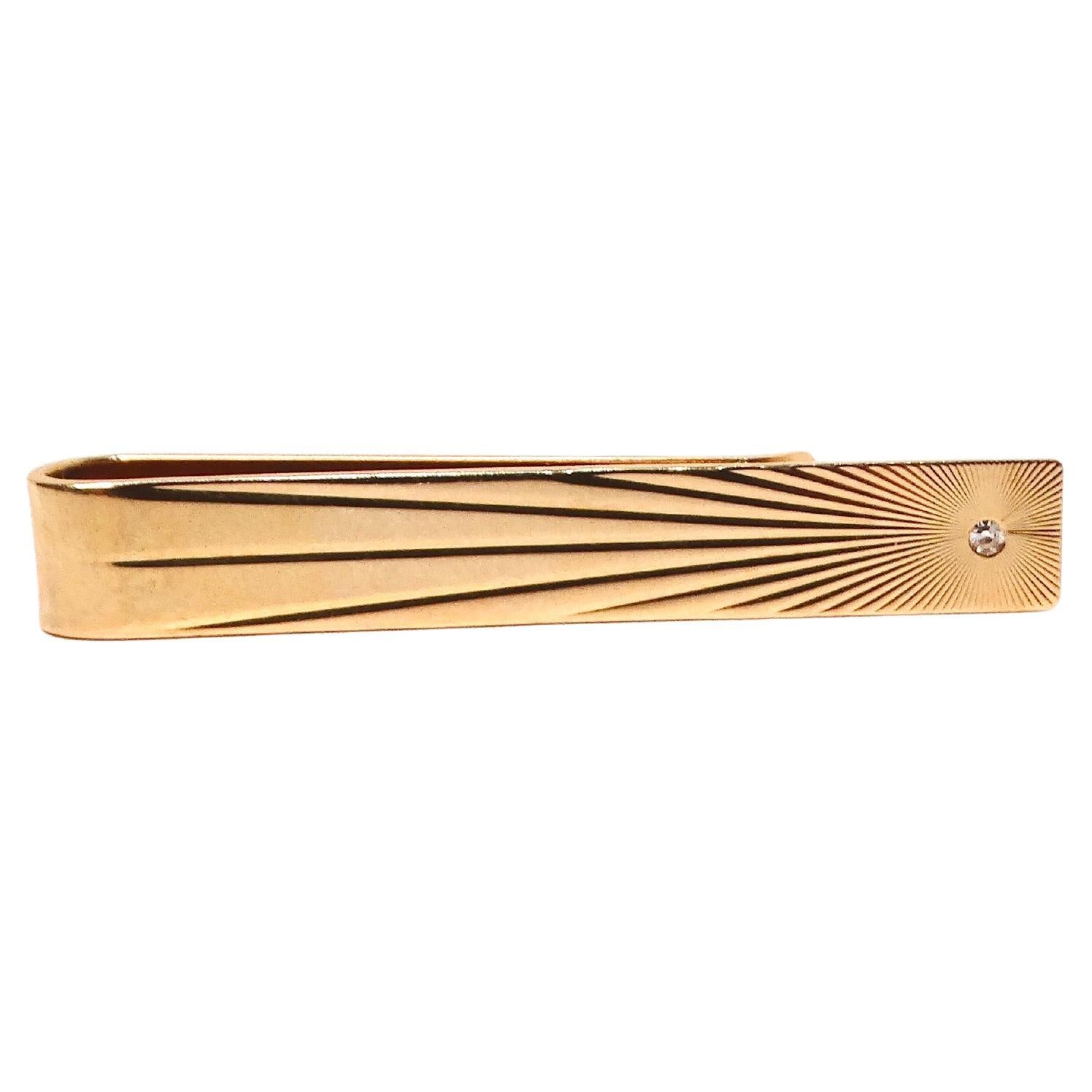 Tiffany & Co. 14 Karat Gold Krawattenklammer mit Diamanten und Gravuren