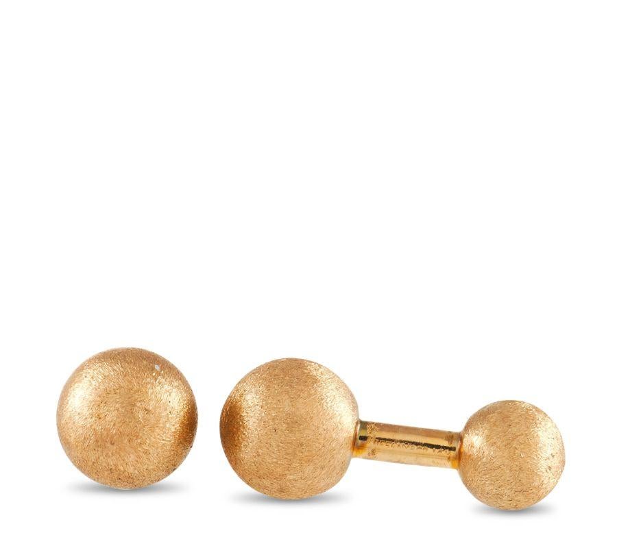 A beautifully textured finish makes these sleek, simple 14K Rose Gold cufflinks an effortless addition to any suited ensemble. Each one measures 0.5” round and will successfully last the test of time. 
 
 This jewelry piece is offered in estate