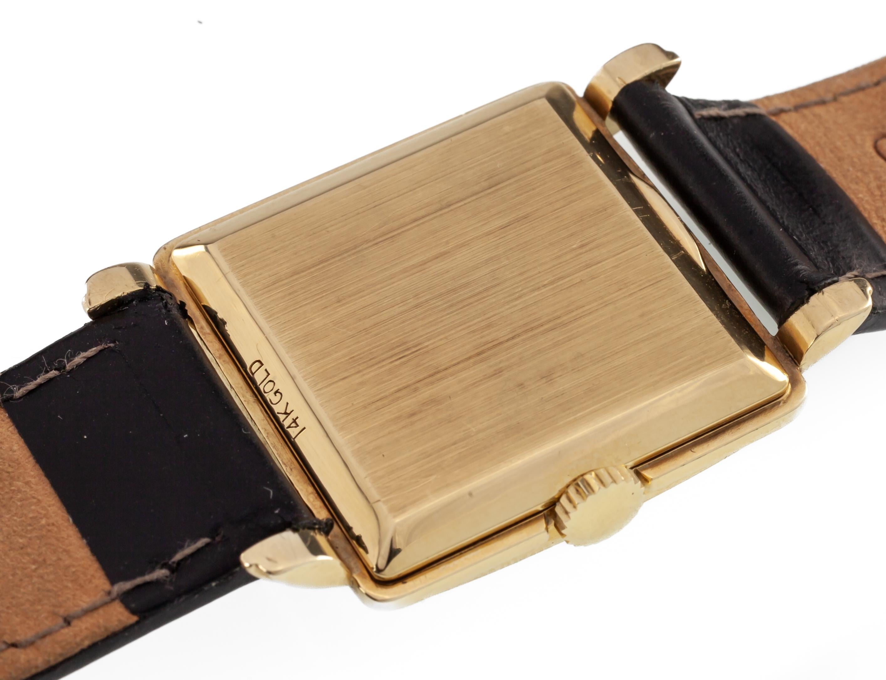 Tiffany & Co. 14k Quadratische Vintage Hand-Winding-Uhr mit Lederband und Schachtel im Angebot 4