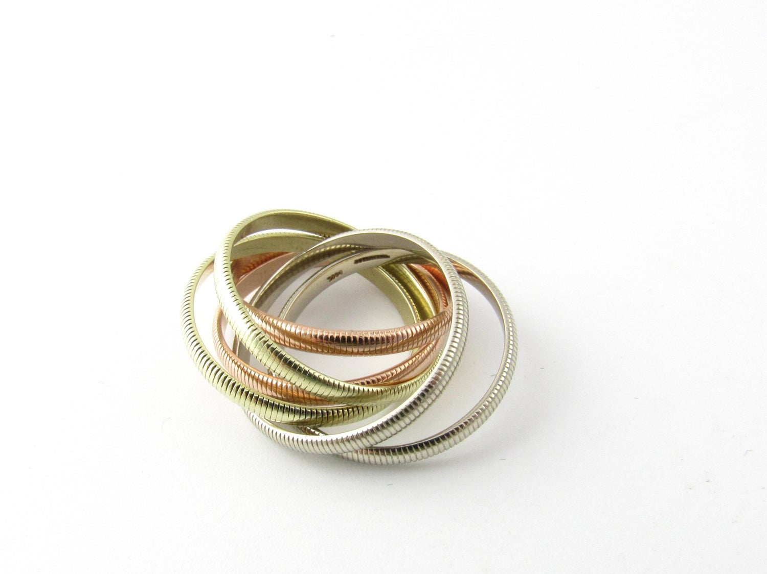 Tiffany And Co 14 Karat Tri Color Gold Ribbed Double Trinity