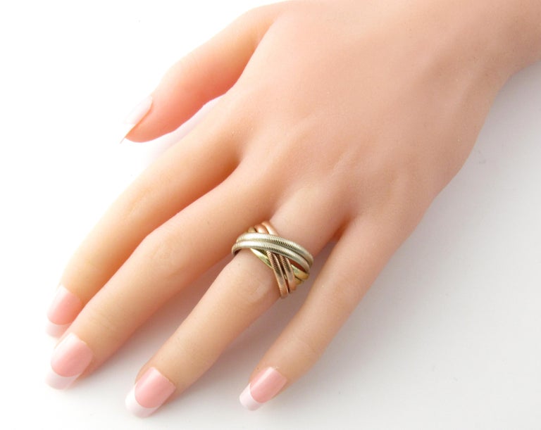 Tiffany and Co. 14 Karat Tri-Color Gold Ribbed Double Trinity Roller ...