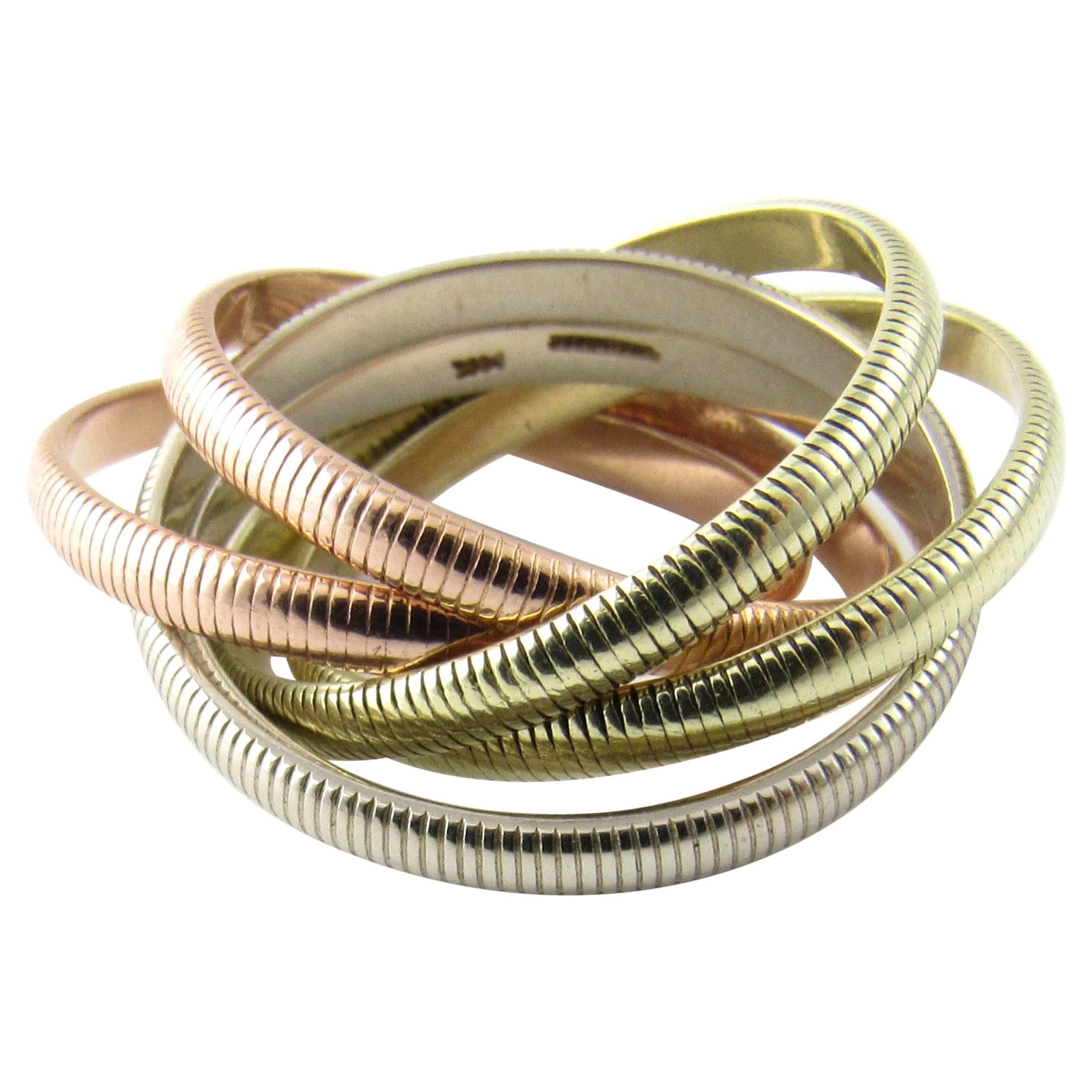 Tiffany & Co. 14 Karat Tri-Color Gold Ribbed Double Trinity Roller Ring