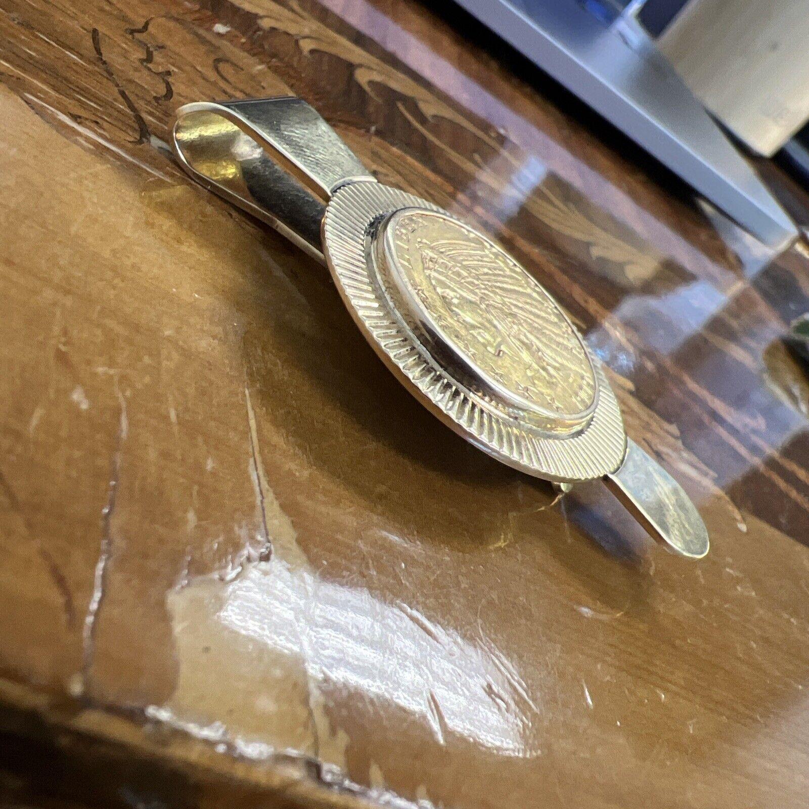 TIFFANY & CO. 14k Yellow Gold & 1909 22k Yellow Gold Coin Money Clip Circa 1940s In Excellent Condition In Beverly Hills, CA