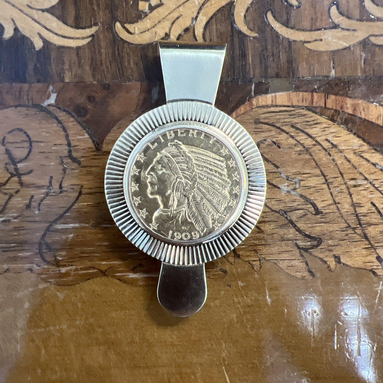 Women's or Men's TIFFANY & CO. 14k Yellow Gold & 1909 22k Yellow Gold Coin Money Clip Circa 1940s